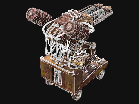 Flamethrower Turret-1-Rusty-Yellow 3D Model