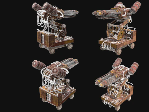 Flamethrower Turret-1-Rusty-Yellow 3D Model