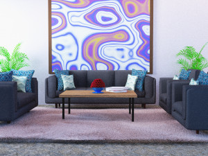 living room couches cushions and coffee table pack 3D Model