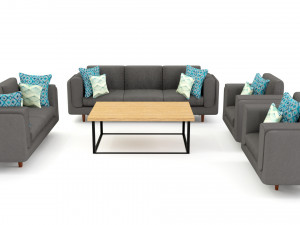 living room couches cushions and coffee table pack 3D Model