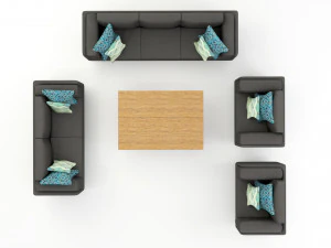 living room couches cushions and coffee table pack 3D Model