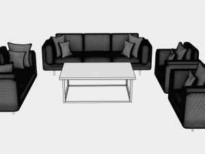 living room couches cushions and coffee table pack 3D Model