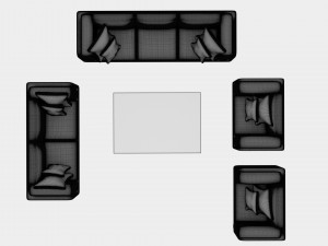 living room couches cushions and coffee table pack 3D Model