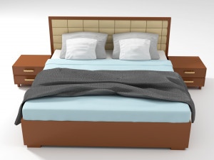 panelled headboard king size bed 3D Model