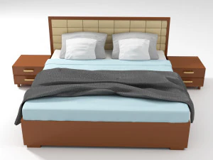 Kingsize-Bett mit get&auml;feltem Kopfteil 3D Modell