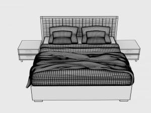 panelled headboard king size bed 3D Model