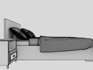 simple modern bed with panel headboard 3D Model