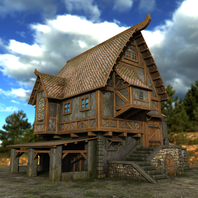 village house 3D Modell .c4d .max .obj .3ds .fbx .stl .blend 