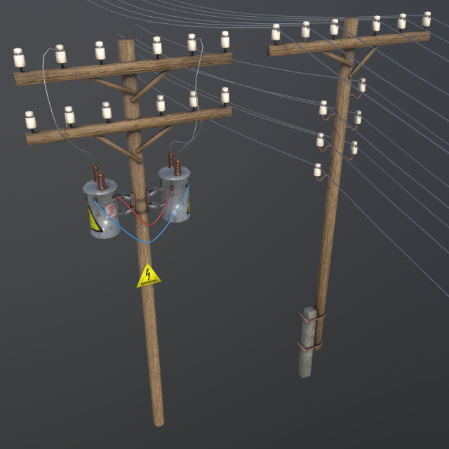 set of electric poles low-poly Modello 3D .c4d .max .obj .3ds .fbx .stl .blend 