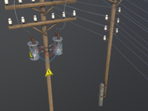 set of electric poles low-poly 3D Model