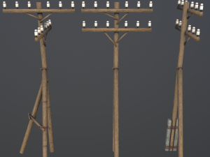 set of electric poles low-poly Modello 3D