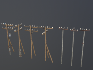 set of electric poles low-poly Modello 3D