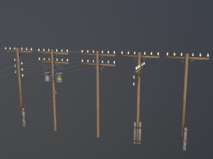 set of electric poles low-poly Modello 3D