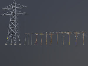 set of electric poles low-poly Modello 3D