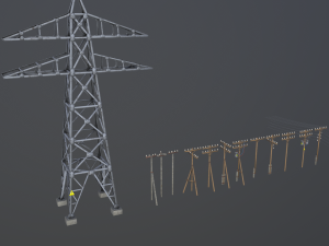set of electric poles low-poly Modello 3D