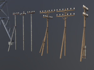 set of electric poles low-poly Modello 3D
