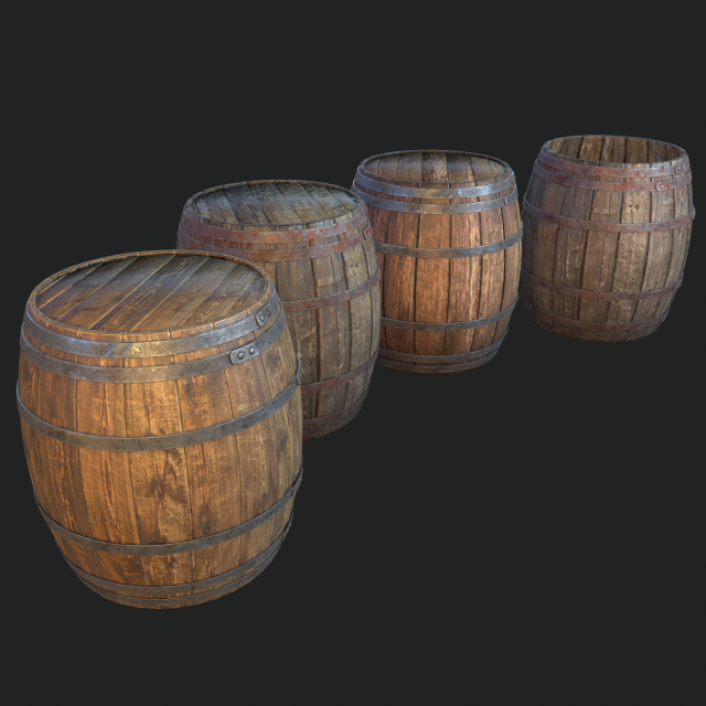 barrel 4 texture sets 3D Model .c4d .max .obj .3ds .fbx .stl .blend 