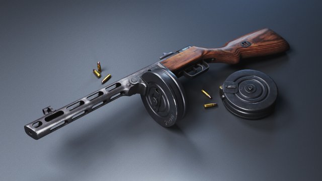 Submachinegun PPSH 3D Model .c4d .max .obj .3ds .fbx .stl .blend 
