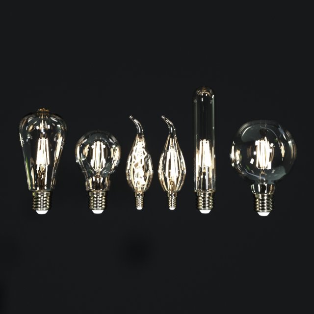 six incandescent bulbs multispiral vintage led bulb collection Modello 3D .c4d .max .obj .3ds .fbx .stl .blend
