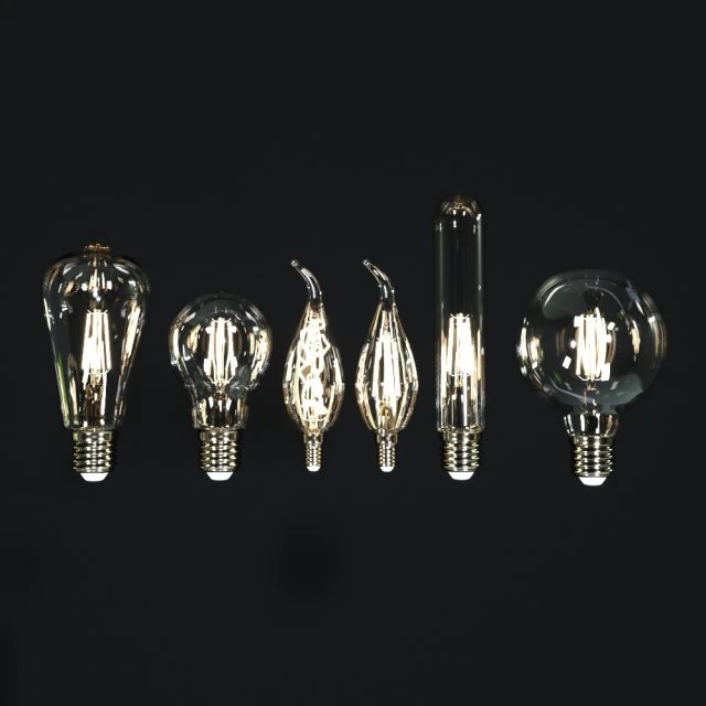 six incandescent bulbs multispiral vintage led bulb collection 3D Model .c4d .max .obj .3ds .fbx .stl .blend 