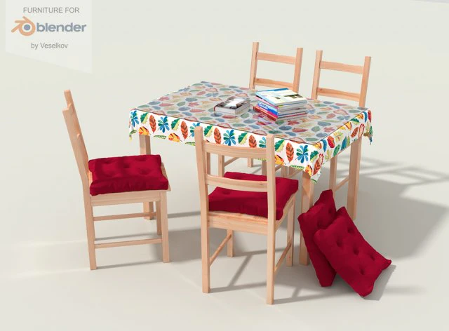 conjunto de cadeiras e mesa Modelo 3D .c4d .max .obj .3ds .fbx .stl .blend 