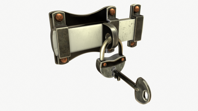 Old Padlock and Key 3D 모델 .c4d .max .obj .3ds .fbx .stl .blend 