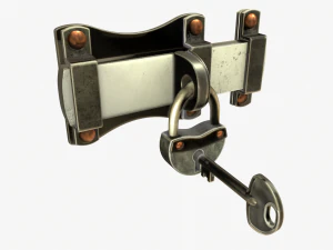 Oude hangslot en sleutel 3D Model