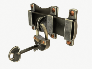 Old Padlock and Key 3D 모델