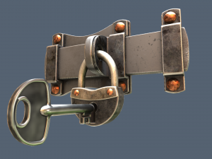 Old Padlock and Key 3D 모델