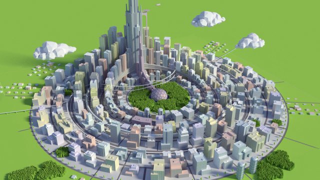 futuristic city 3D Модель .c4d .max .obj .3ds .fbx .stl .blend 