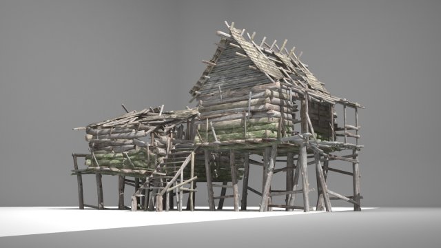 a dilapidated hunters cabin 3D 模型 .c4d .max .obj .3ds .fbx .stl .blend