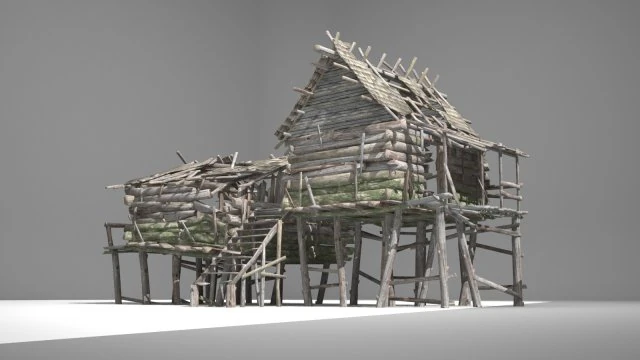 a dilapidated hunters cabin 3D Model .c4d .max .obj .3ds .fbx .stl .blend