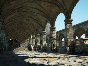 gothic corridor of ancient architecture 3D Model