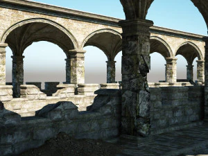 gothic corridor of ancient architecture 3D Model