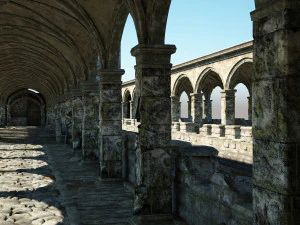 gothic corridor of ancient architecture 3D Model