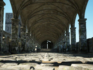 gothic corridor of ancient architecture 3D Model