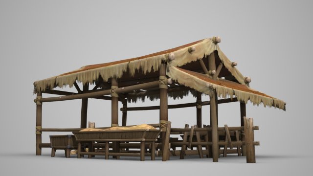 ancient building stables barns and posts 3D Model .c4d .max .obj .3ds .fbx .stl .blend 