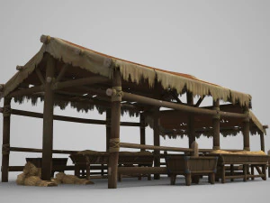 ancient building stables barns and posts 3D Model