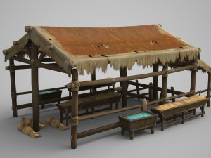 ancient building stables barns and posts 3D Model
