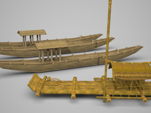 wooden boat fishing boat bamboo raft 3D Model