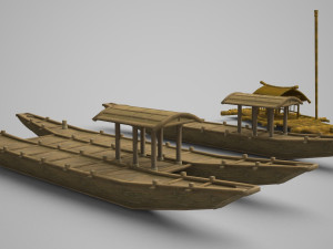 wooden boat fishing boat bamboo raft 3D Model