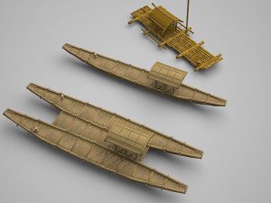 wooden boat fishing boat bamboo raft 3D Model