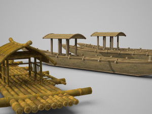 wooden boat fishing boat bamboo raft 3D Model