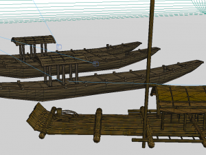 wooden boat fishing boat bamboo raft 3D Model