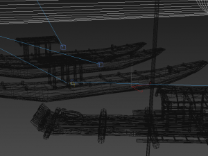 wooden boat fishing boat bamboo raft 3D Model