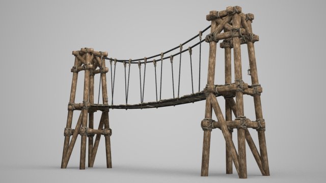 ancient wooden suspension bridge 3D Модель .c4d .max .obj .3ds .fbx .stl .blend 