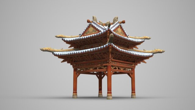 two storeys of ancient architecture pavilion Model 3D .c4d .max .obj .3ds .fbx .stl .blend 