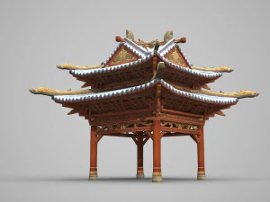 twee verdiepingen oud architectuurpaviljoen 3D Model