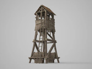 torre de sentinela de edif&iacute;cio antigo e torre de flecha Modelo 3D