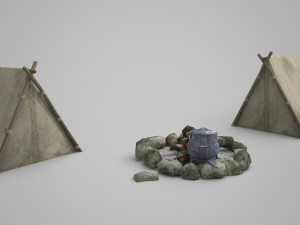 camp tent bonfire 3D Model
